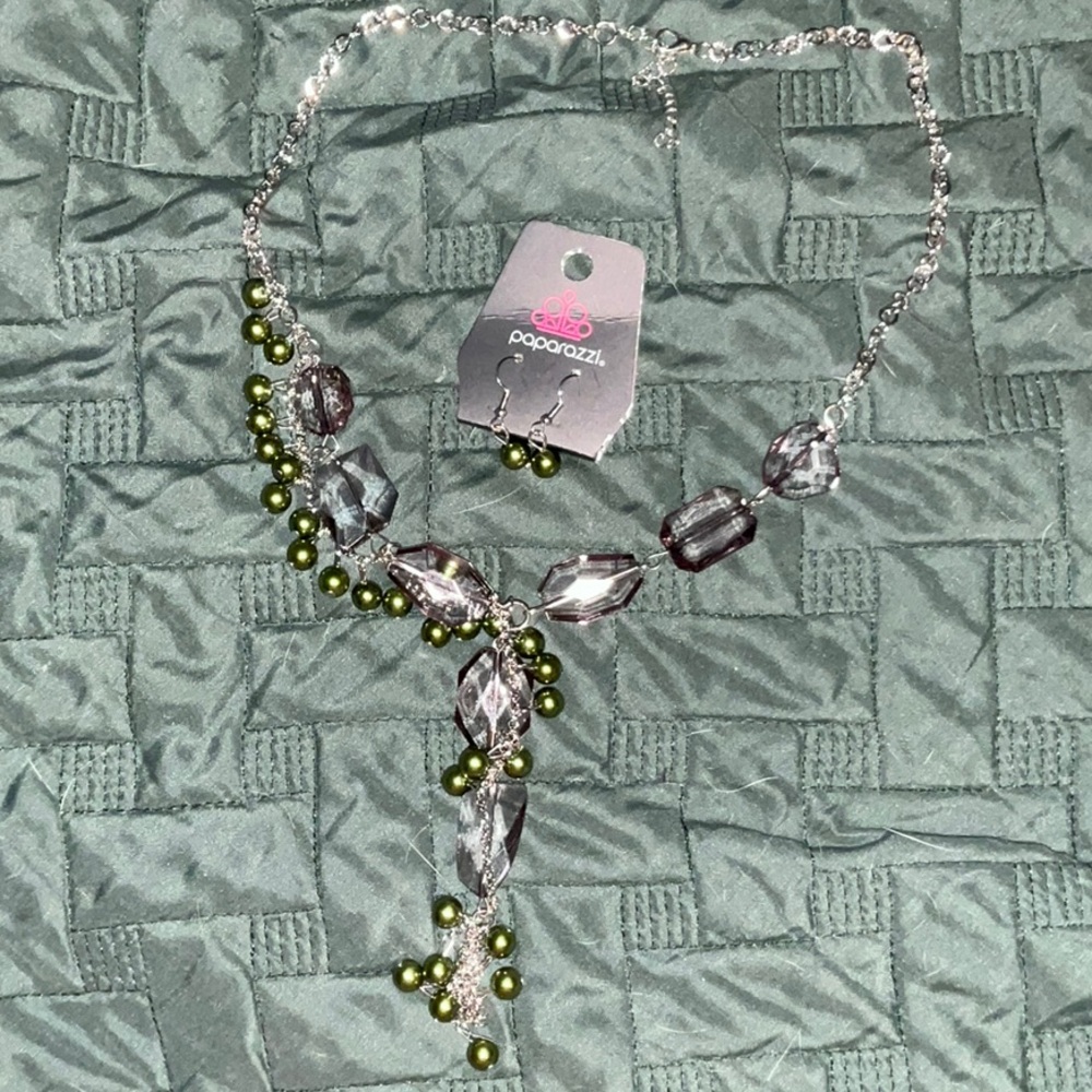Purple/Green necklace and earring set